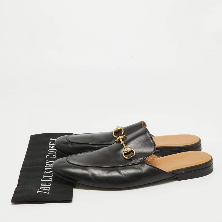 Pre Owned Gucci Black Leather Princetown Horsebit Mules Size 43
