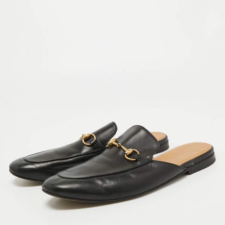 Pre Owned Gucci Black Leather Princetown Horsebit Mules Size 43