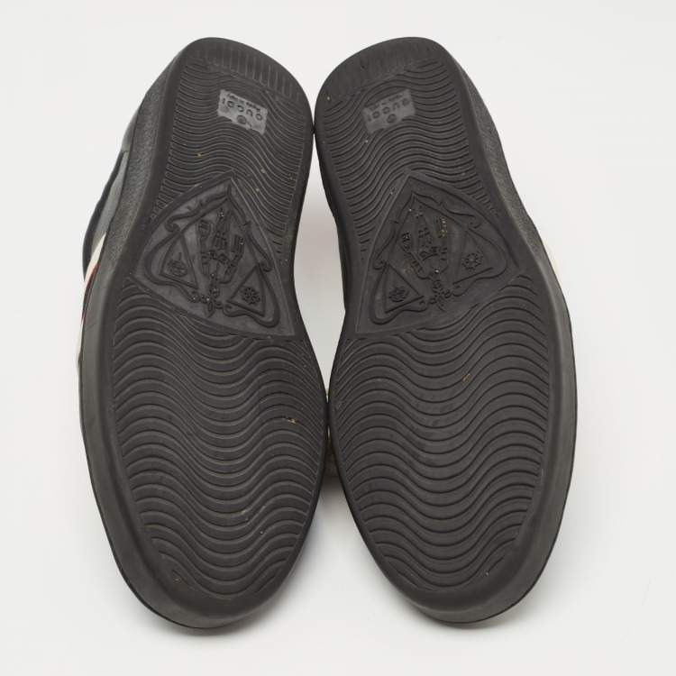 Pre Owned Gucci Black Leather And Stretch Band New Ace Logo Strap Low Top Sneakers Size 42.5