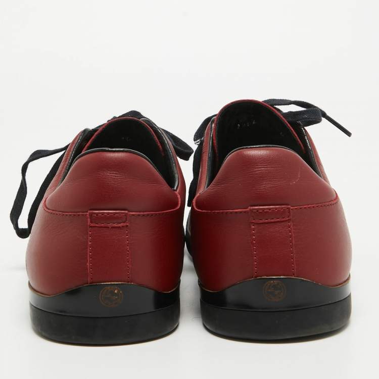 Pre Owned Gucci Red Leather Interlocking Low Top Sneakers Size 44