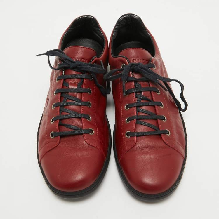 Pre Owned Gucci Red Leather Interlocking Low Top Sneakers Size 44