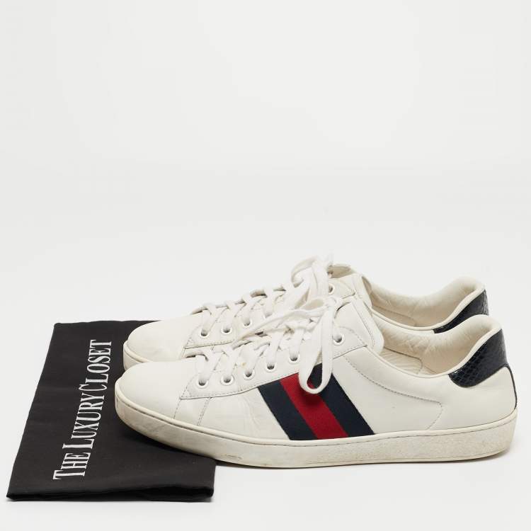 Pre Owned Gucci White Leather Ace Low Top Sneakers Size 42