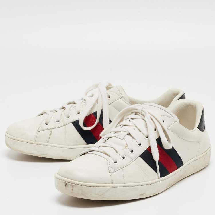 Pre Owned Gucci White Leather Ace Low Top Sneakers Size 42