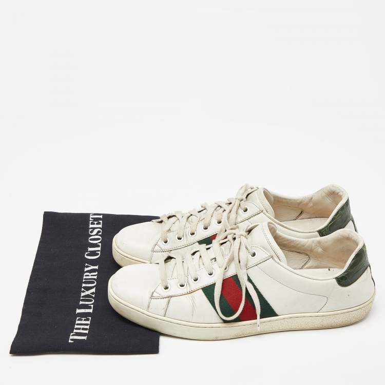 Pre Owned Gucci White Leather Web Ace Low Top Sneakers Size 42.5