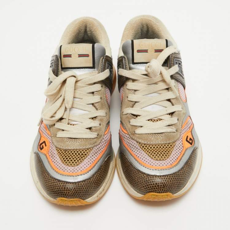 Pre Owned Gucci Multicolor Leather and Mesh Ultrapace Sneakers Size 40