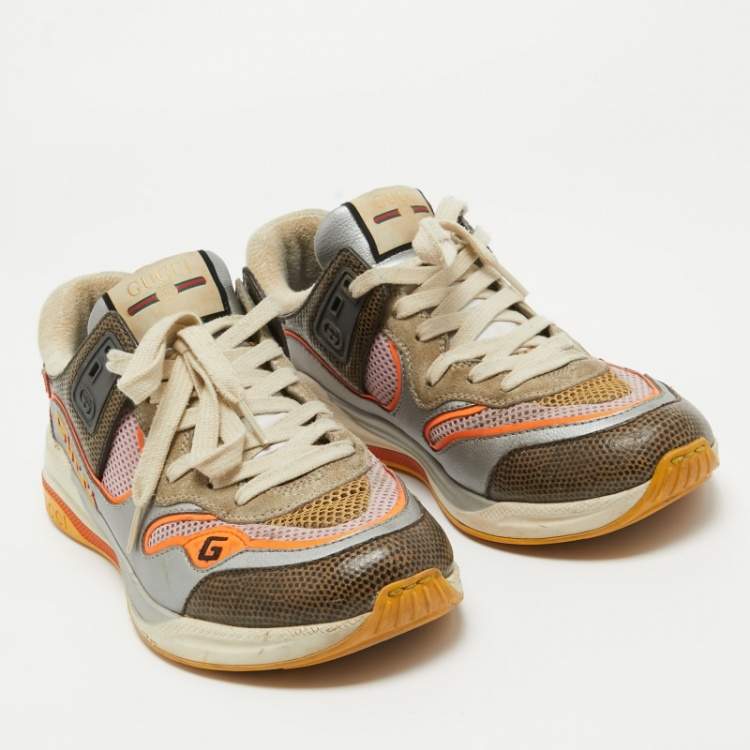 Pre Owned Gucci Multicolor Leather and Mesh Ultrapace Sneakers Size 40