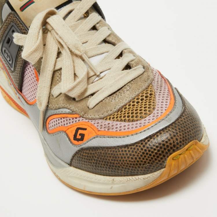 Pre Owned Gucci Multicolor Leather and Mesh Ultrapace Sneakers Size 40
