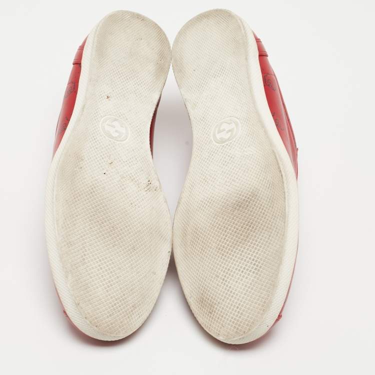 Pre Owned Gucci Red Leather Gucci Ghost Print Low Top Sneakers Size 42.5