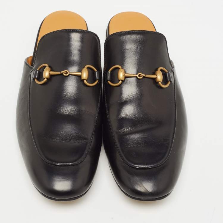 Pre Owned Gucci Black Leather Princetown Mules Size 43.5