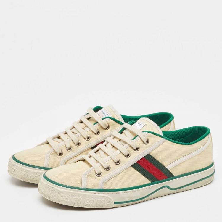 Pre Owned Gucci Cream Canvas Tennis 1977 Sneakers Size 42