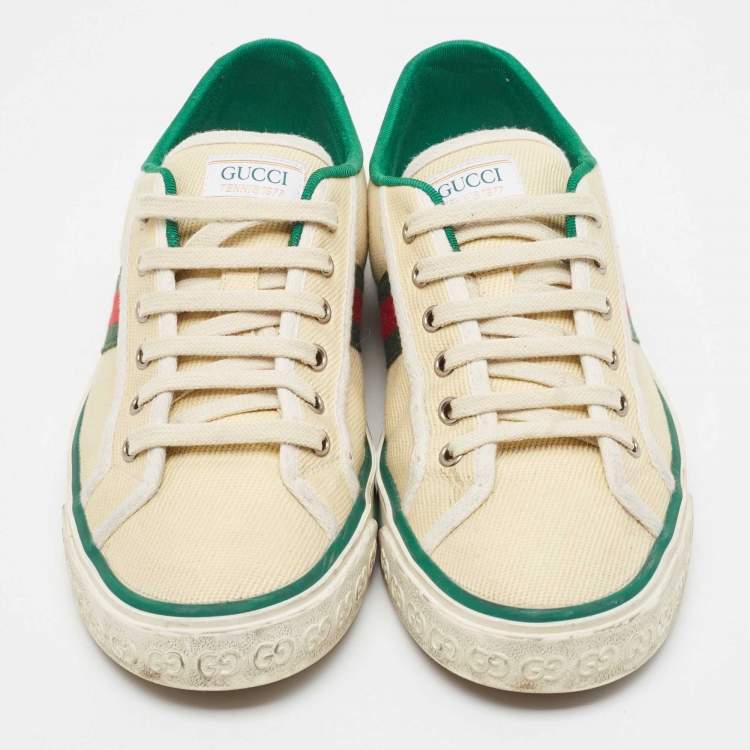 Pre Owned Gucci Cream Canvas Tennis 1977 Sneakers Size 42