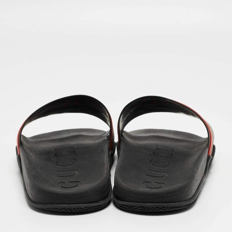 Pre Owned Gucci Tricolor Rubber Web Interlocking G Slides Size 44 
