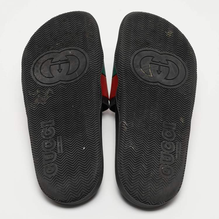 Pre Owned Gucci Tricolor Rubber Web Interlocking G Slides Size 44 
