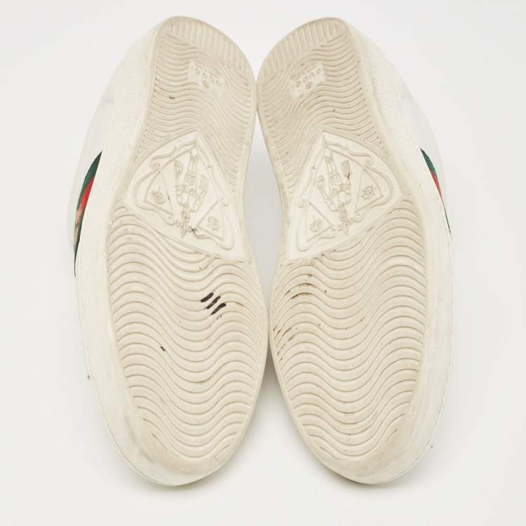 Pre Owned Gucci White Leather Ace Web Low Top Sneakers Size 42.5