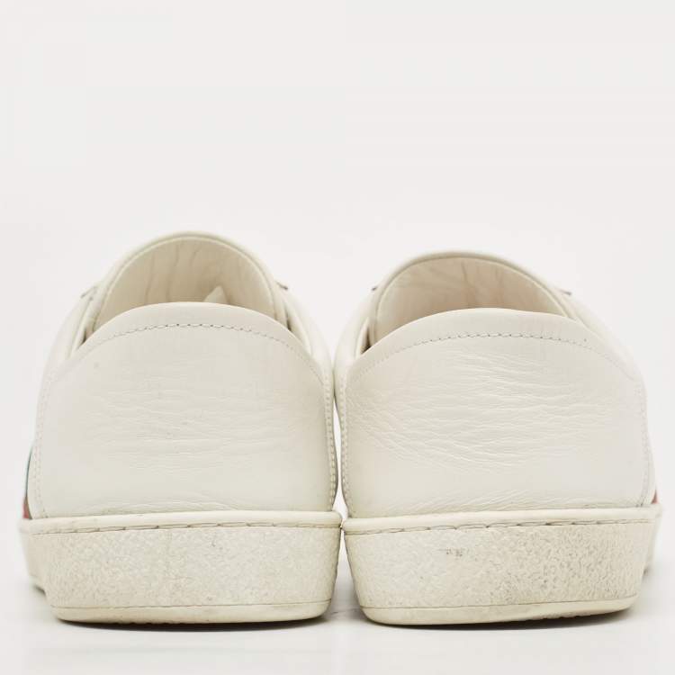 Pre Owned Gucci White Leather Ace Web Low Top Sneakers Size 42.5