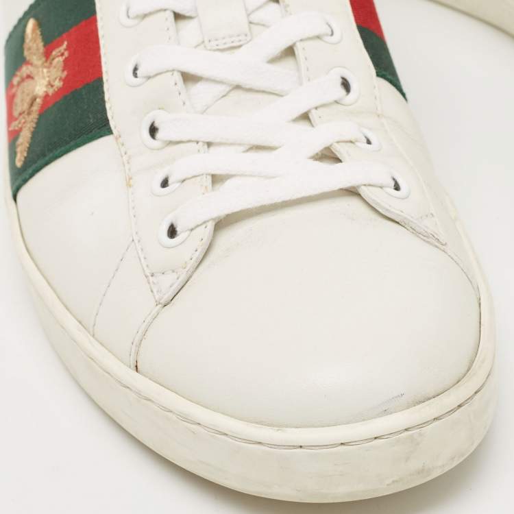 Pre Owned Gucci White Leather Ace Web Low Top Sneakers Size 42.5