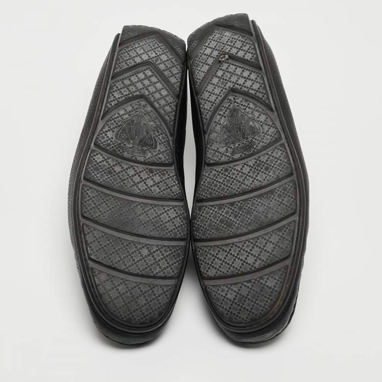 Pre Owned Gucci Black Leather Slip On Loafers  Size 43