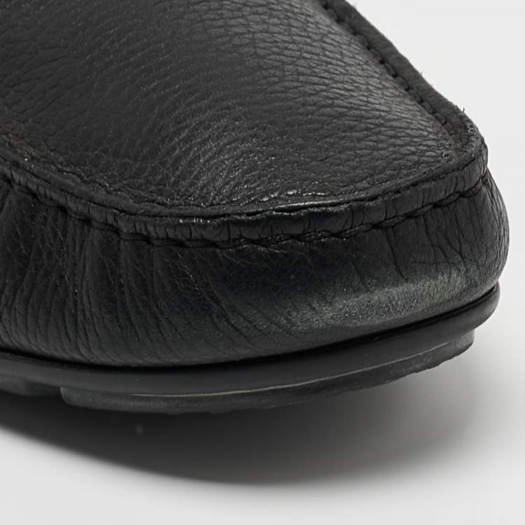 Pre Owned Gucci Black Leather Slip On Loafers  Size 43