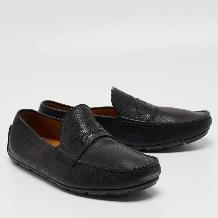 Pre Owned Gucci Black Leather Slip On Loafers  Size 43
