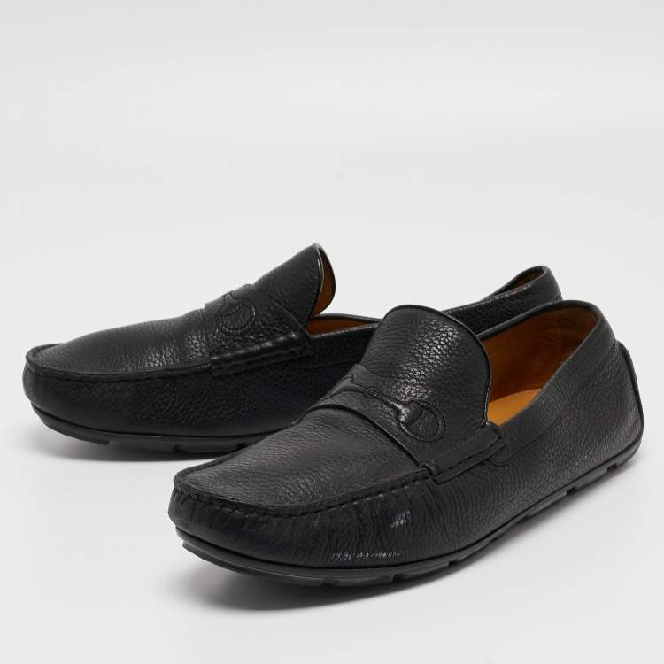 Pre Owned Gucci Black Leather Slip On Loafers  Size 43