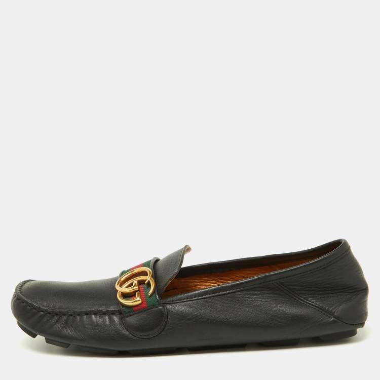 Gucci Black Leather GG Marmont Web Driver Slip On Loafers Size 43 Gucci ...