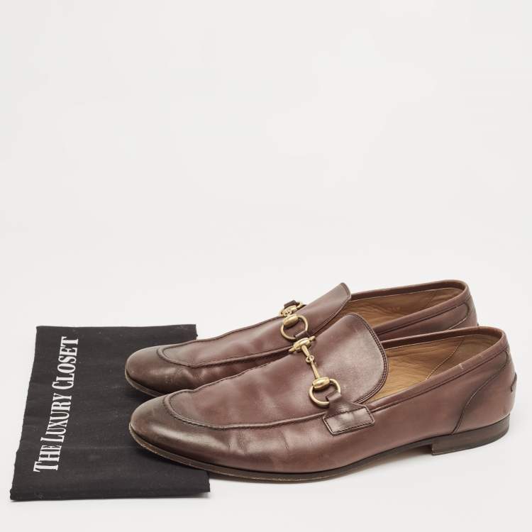 Pre Owned Gucci Brown Leather Jordaan Loafers Size 45
