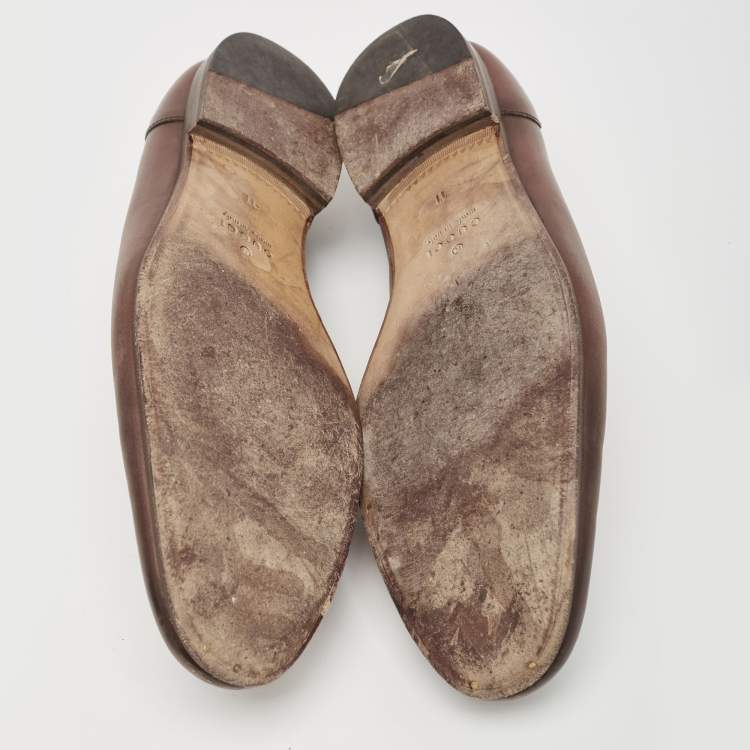 Pre Owned Gucci Brown Leather Jordaan Loafers Size 45