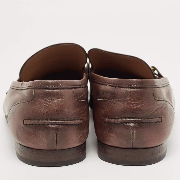 Pre Owned Gucci Brown Leather Jordaan Loafers Size 45