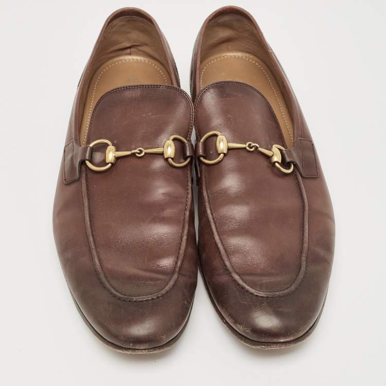 Pre Owned Gucci Brown Leather Jordaan Loafers Size 45