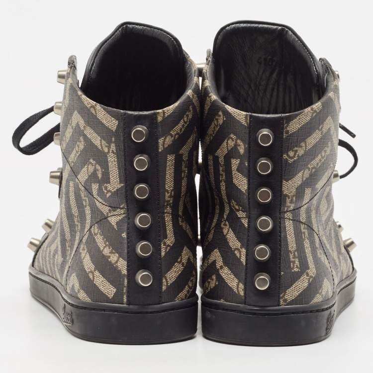 مملوكة مسبقًا Gucci Black/Beige Geometric Print GG Supreme Canvas and Leather High Top Sneaker Size 43