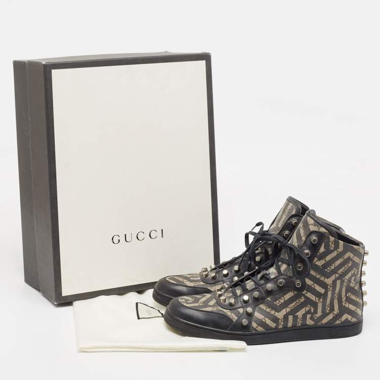 مملوكة مسبقًا Gucci Black/Beige Geometric Print GG Supreme Canvas and Leather High Top Sneaker Size 43
