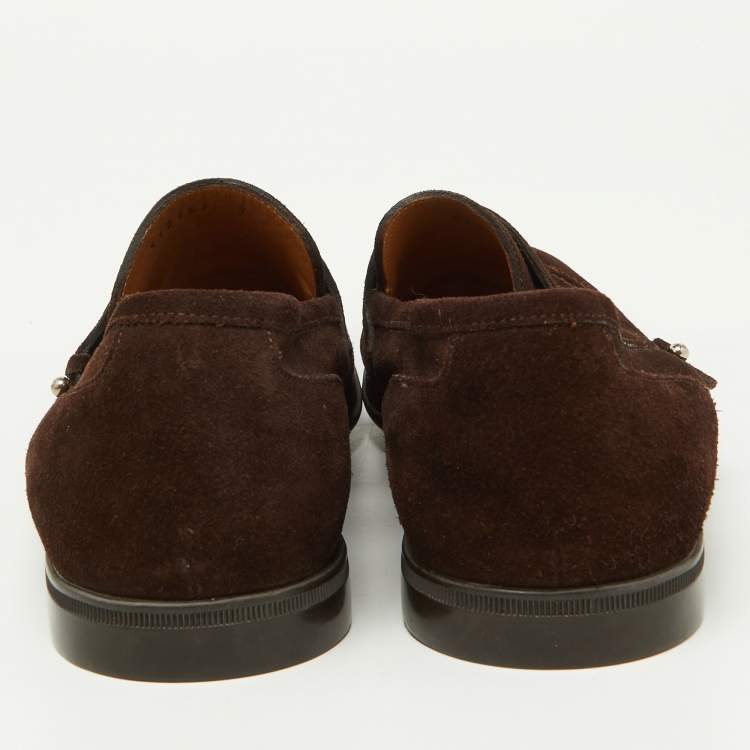 Pre Owned Gucci Brown Suede Web Slip On Loafers Size 41 