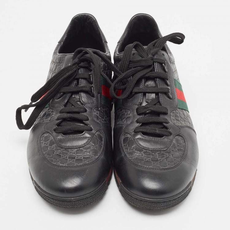 Pre Owned Gucci Black Leather Web Low Top Sneakers Size 44