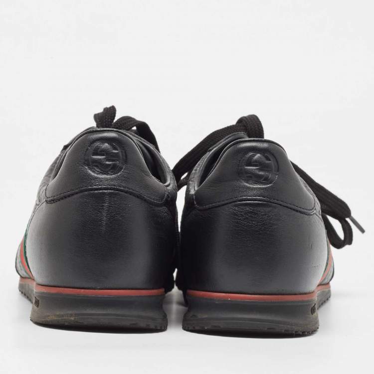 Pre Owned Gucci Black Leather Web Low Top Sneakers Size 44