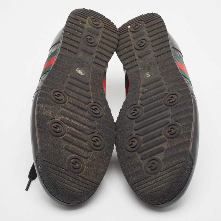 Pre Owned Gucci Black Leather Web Low Top Sneakers Size 44