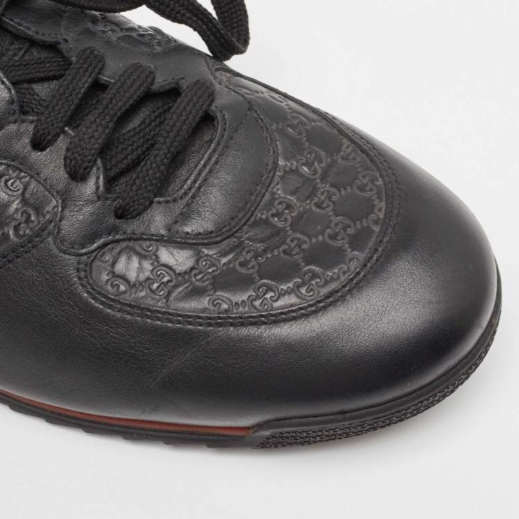 Pre Owned Gucci Black Leather Web Low Top Sneakers Size 44