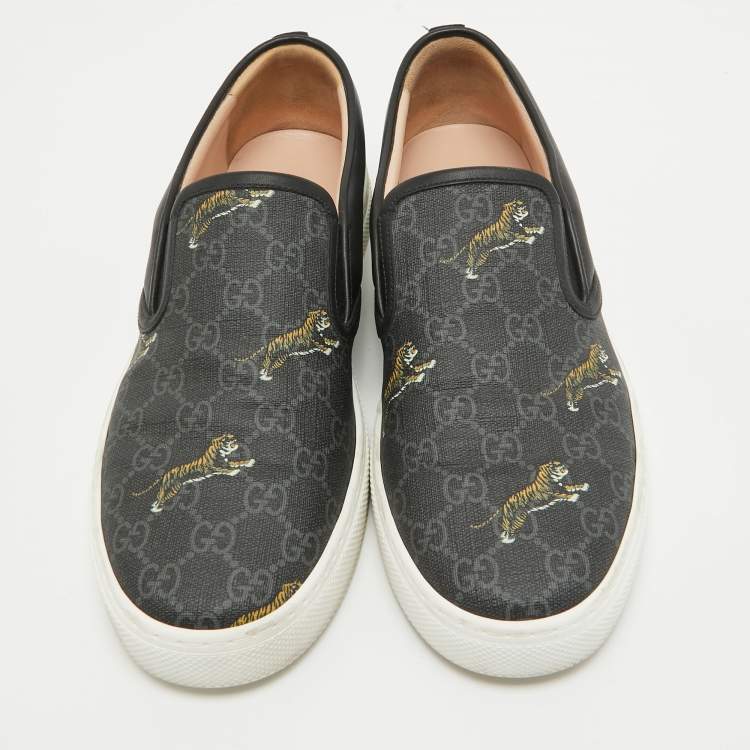 Pre Owned Gucci Black GG Supreme Canvas Tiger Print Dublin Sneakers Size 43.5