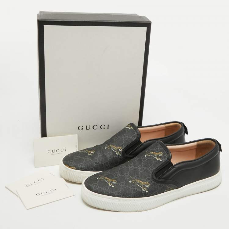 Pre Owned Gucci Black GG Supreme Canvas Tiger Print Dublin Sneakers Size 43.5