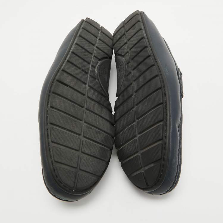 Pre Owned Gucci Navy Blue Guccissima Leather Slip On Loafers Size 40.5