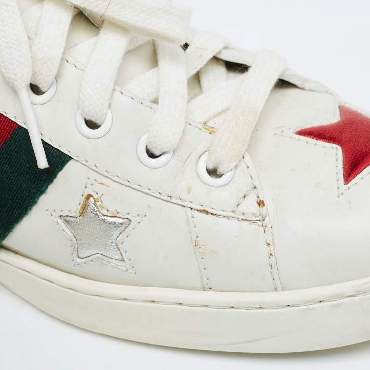 Pre Owned Gucci White Leather Star Ace Low Top Sneakers Size 41