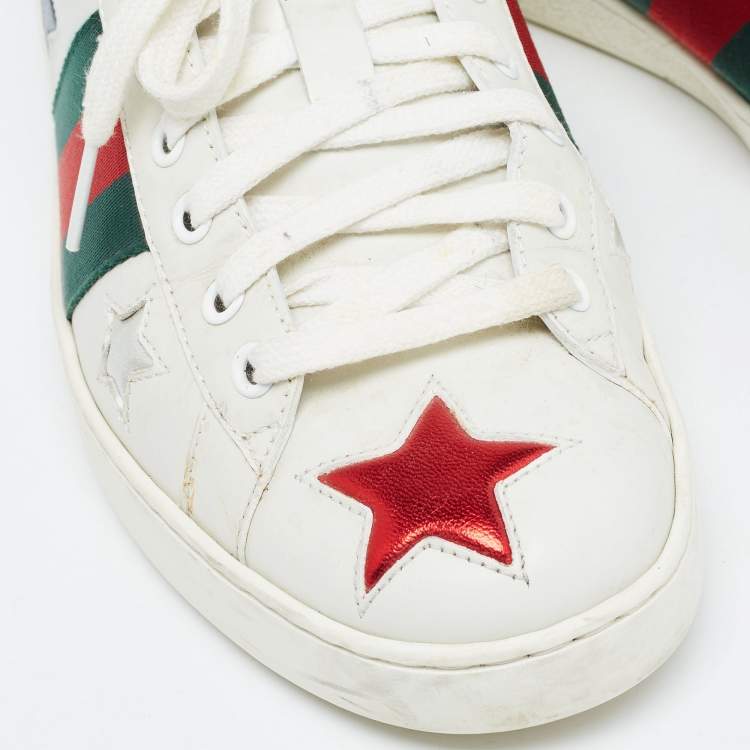 Pre Owned Gucci White Leather Star Ace Low Top Sneakers Size 41