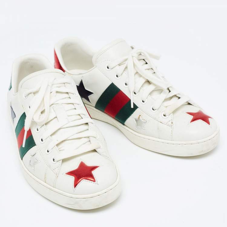 Pre Owned Gucci White Leather Star Ace Low Top Sneakers Size 41