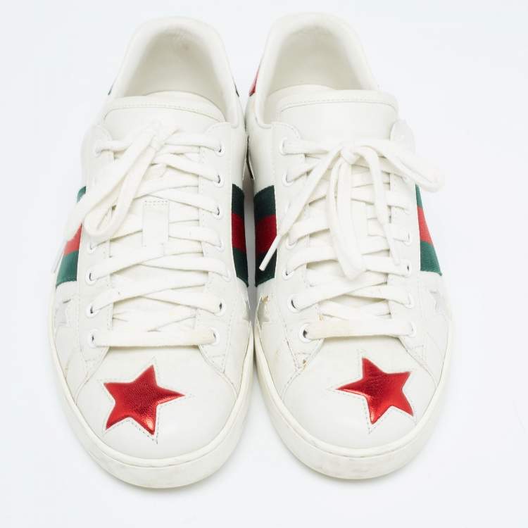 Pre Owned Gucci White Leather Star Ace Low Top Sneakers Size 41