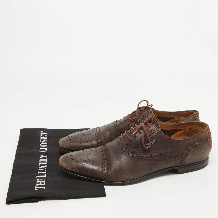 Pre Owned Gucci Brown Leather Lace Up Brogue Oxfords Size 44.5