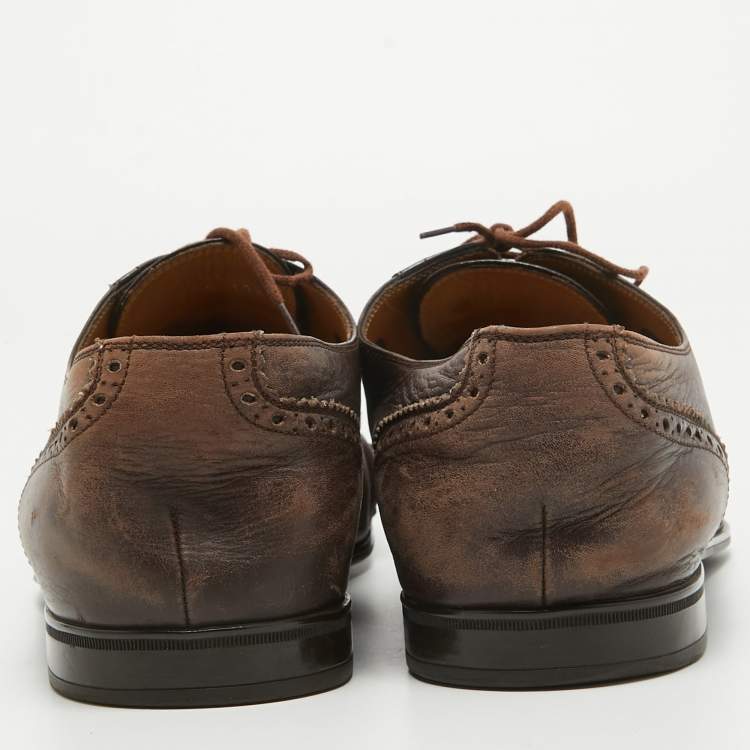Pre Owned Gucci Brown Leather Lace Up Brogue Oxfords Size 44.5