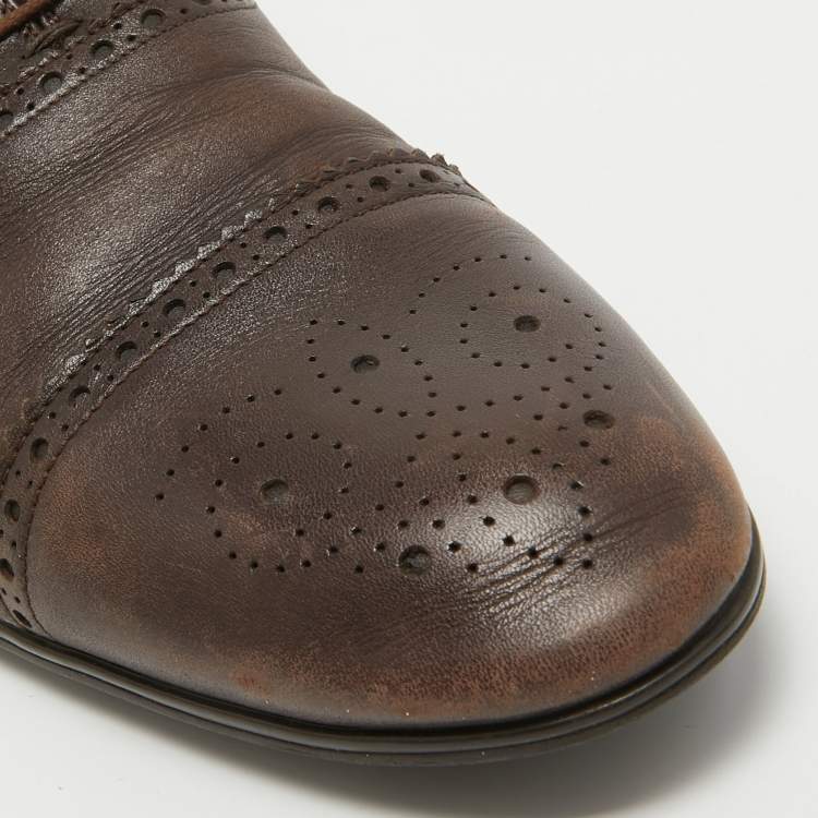 Pre Owned Gucci Brown Leather Lace Up Brogue Oxfords Size 44.5