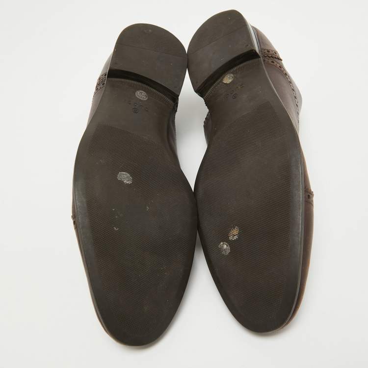 Pre Owned Gucci Brown Leather Lace Up Brogue Oxfords Size 44.5