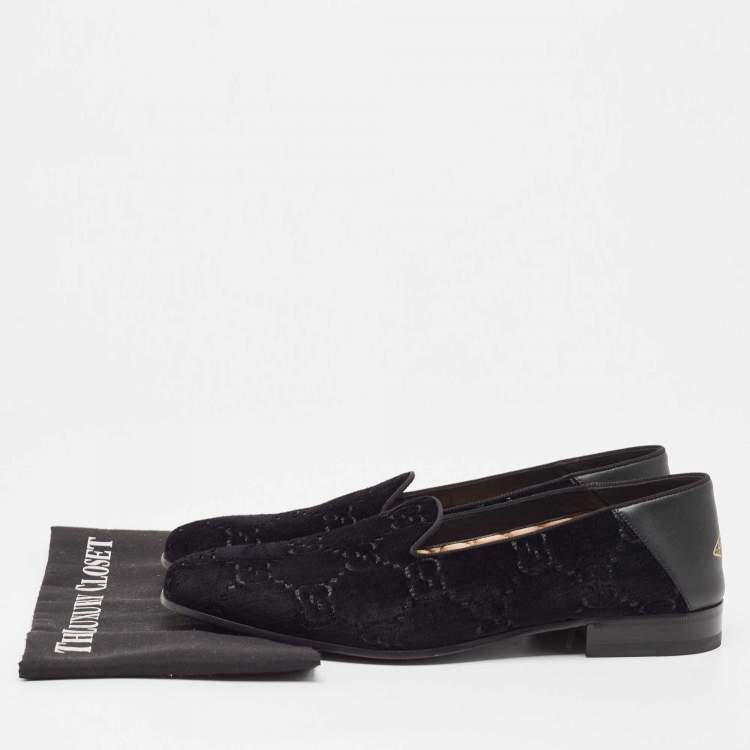 مملوكة مسبقًا Gucci Black Guccissima Velvet And Leather Loafers Size 43
