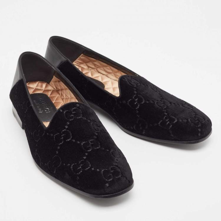 مملوكة مسبقًا Gucci Black Guccissima Velvet And Leather Loafers Size 43
