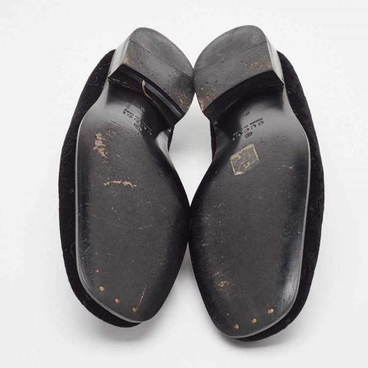 مملوكة مسبقًا Gucci Black Guccissima Velvet And Leather Loafers Size 43